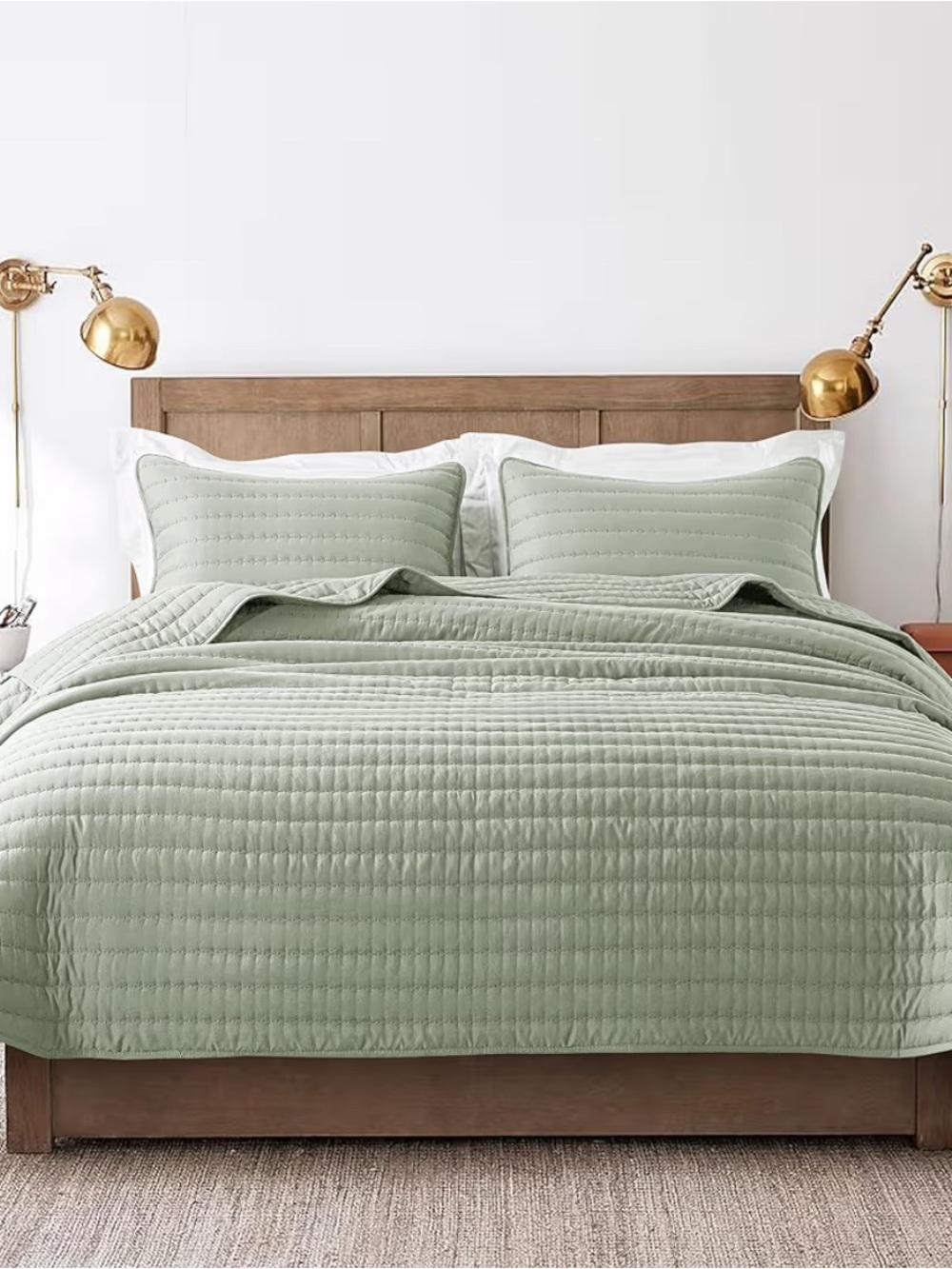 Quilted Sage Green Bedding Set - Lightweight Comforter